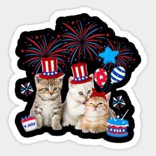 Independence Three Cat Happy 4th Of July US Flag Patriotic Cats Sticker